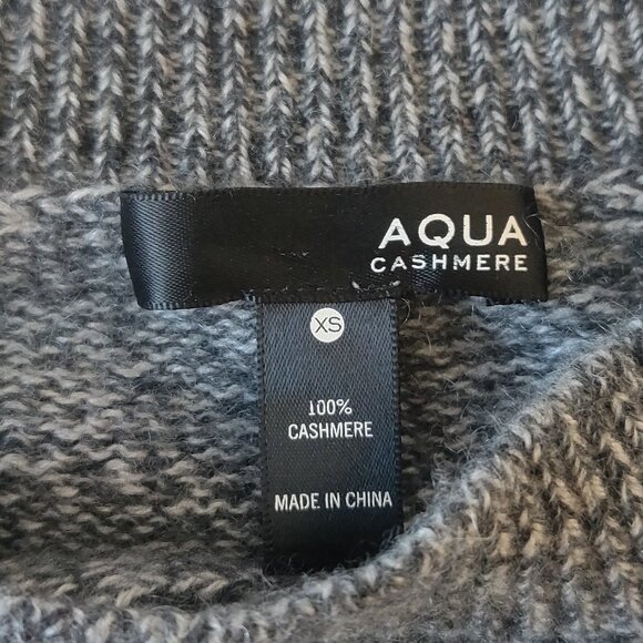 Aqua Marled Grey/Black Cashmere Crewneck Pullover Sweater - Picture 6 of 9